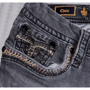 Rock Revival Jeans Clair Easy Skinny Stretch Fleur De Lis Black Women's 29Wx32L